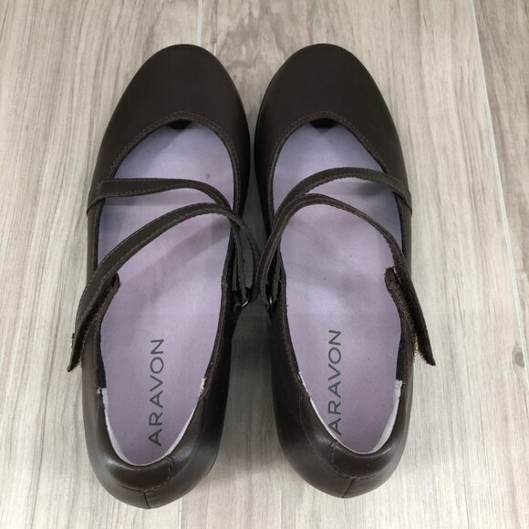 Aravon Mary Jane Shoes Womens 7.5 Abbey Z Strap Brown Leather Hook and Loop - Picture 9 of 11
